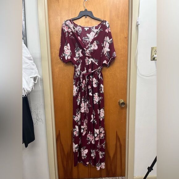 love, Fire Burgundy Floral Maxi Dress - Picture 1 of 4